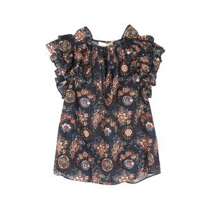 Ulla Johnson Elisa Top Shirt Blouse Womens 10 Navy Blue Flutter Sleeve Floral